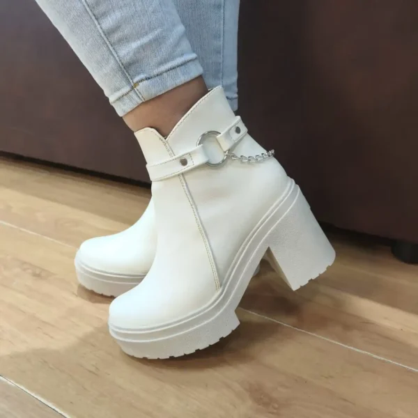 Botín Hueso De Tacón Blanco