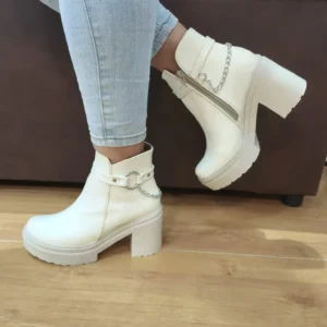 Botín Hueso De Tacón Blanco