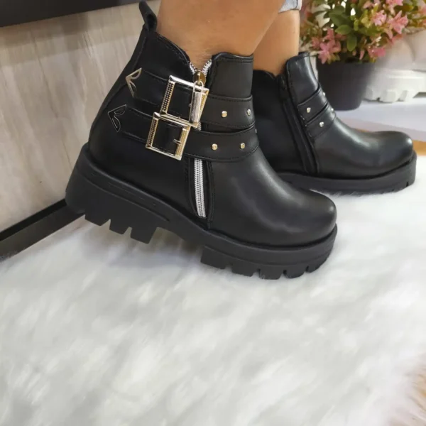 Botín Negro Doble Correa