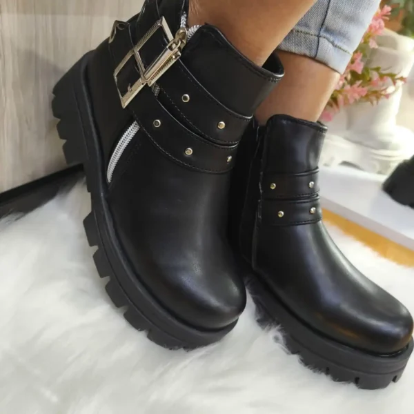 Botín Negro Doble Correa